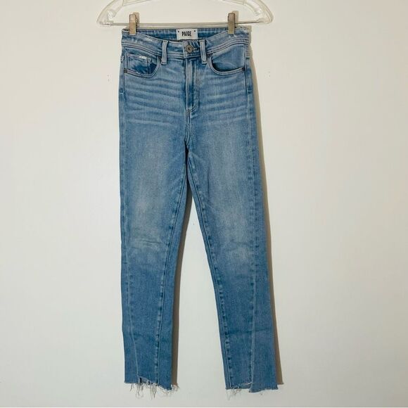 PAIGE Light Wash Frayed Raw Hem Sarah Slim Jeans in Size 24 EUC - Picture 1 of 16
